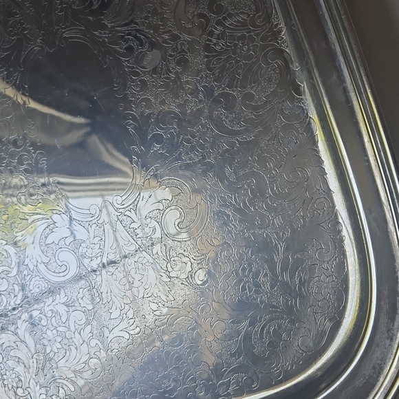 Vintage Silver Serving Dining Tray Plate with Side Handles & Legs-23" x 14" - Picture 3 of 10